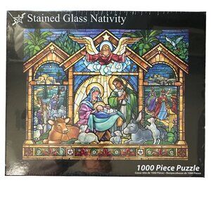 NEW SEALED Vermont Christmas Co Stained Glass Nativity 1000 pc Puzzle ages 14+
